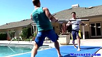 Athlectic jocks assfucking by the pool