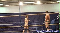 Bigtit lesbians wrestling in a boxing ring