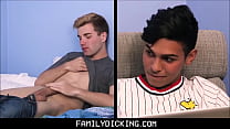Two Interracial Twink Step Brothers Caught By Step Dad Who Joins In For Threesome