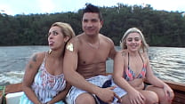 The Brazilian pornstar Monica Lima, Ed Junior and Nicole Bittencourt on a boat trip on the Guarapiranga Dam