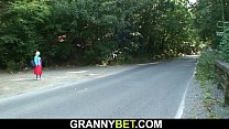 Picked up old granny gets her hairy cunt fucked
