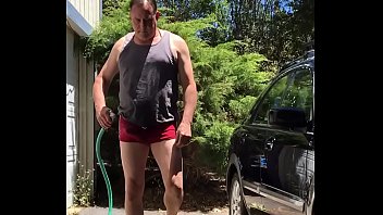 Dad/Mature washes car/plays with big cock in bikini-adam longrod