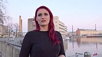 GERMAN SCOUT - Rothaarige Studentin Melina bei Strassen Casting fuer Geld gefickt
