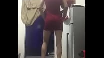 Tranny in red dress and high heels