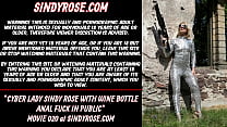 Cyber lady Sindy Rose with wine bottle anal fuck in public