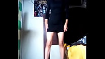 Skinny Sissy in black dress and heels 2