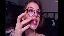 Nerdy teen blowjob and fuck on Webcam
