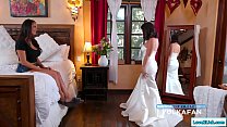 Busty bride cheats with gf one last time
