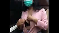 Damned brunette showed her breasts on the train