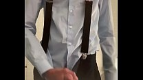 Teen wanking in formal outfit with suspenders on