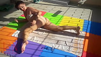 An attractive lady is sunbathing on the roof of her house. Nude yoga TEASER 1