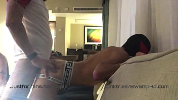 Hotel BB breeding group fuck with fit submissive Latino in a jock pt 1!