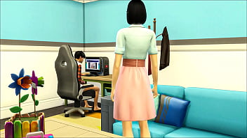 Asian step-mom Catches Virgin stepson Masturbating In Front Of Computer And Worries About Helping Him Have Sex With Her For The First Time