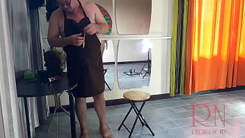 Nude barbershop. I will touch my pussy naked while the hairdresser cuts my hair. CAM 2