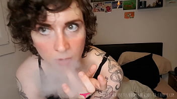 Sexy androgynous creature getting naked and masturbating