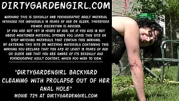 Dirtygardengirl backyard cleaning with prolapse out of her anal hole