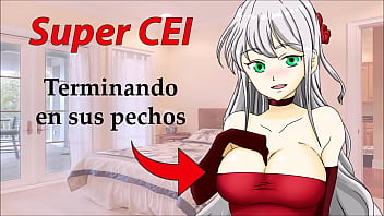 SUPER CEI HENTAI in Spanish. Cleaning the semen from her breasts.