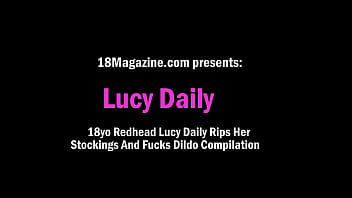 18-летняя рыжая Lucy Daily рвет чулки и трахается с дилдо, подборка