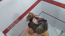 A delicious shower with my stepsister's bitch. Part 1. How well she sucks my dick