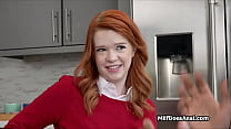 Anal with busty redhead housewife in the kitchen