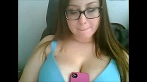Big tits girl with glasses stripping
