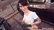German skinny student young woman picked up at the bus stop and fucked risky in the parking lot