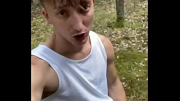 Twink suck big cock at forest and make cum on his face facial blowjob outdoor cruising