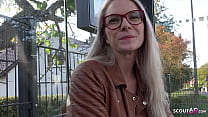 GERMAN SCOUT - Schlanke Deutsche Vivi Vallentine mit Brille an Bushaltestelle zum Casting abgeschleppt