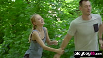 Petite small titted blondie Nancy Ace gets some fun after run on a big cock