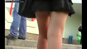 Cute Russian girl in black skirt upskirt
